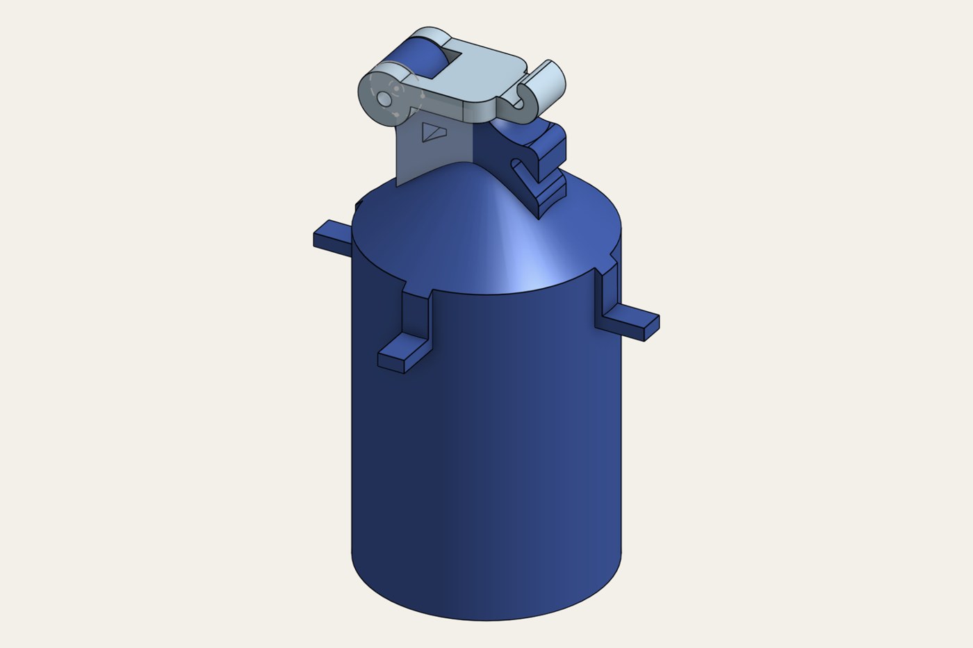 Onshape render of the canister with a clamping head mechanism